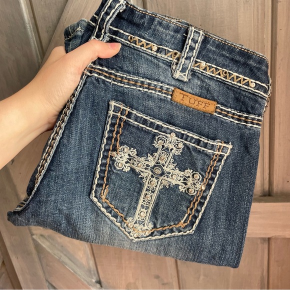 Cowgirl Tuff Denim - Cowgirl Tuff Embroidered Cross Denim Jeans bling thick stitch size 27